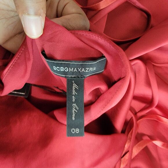 Bcbg Max Azria Red Satin Open Back A-Line Slip Long Maxi Cocktail Dress Nwt 8 - Picture 8 of 10